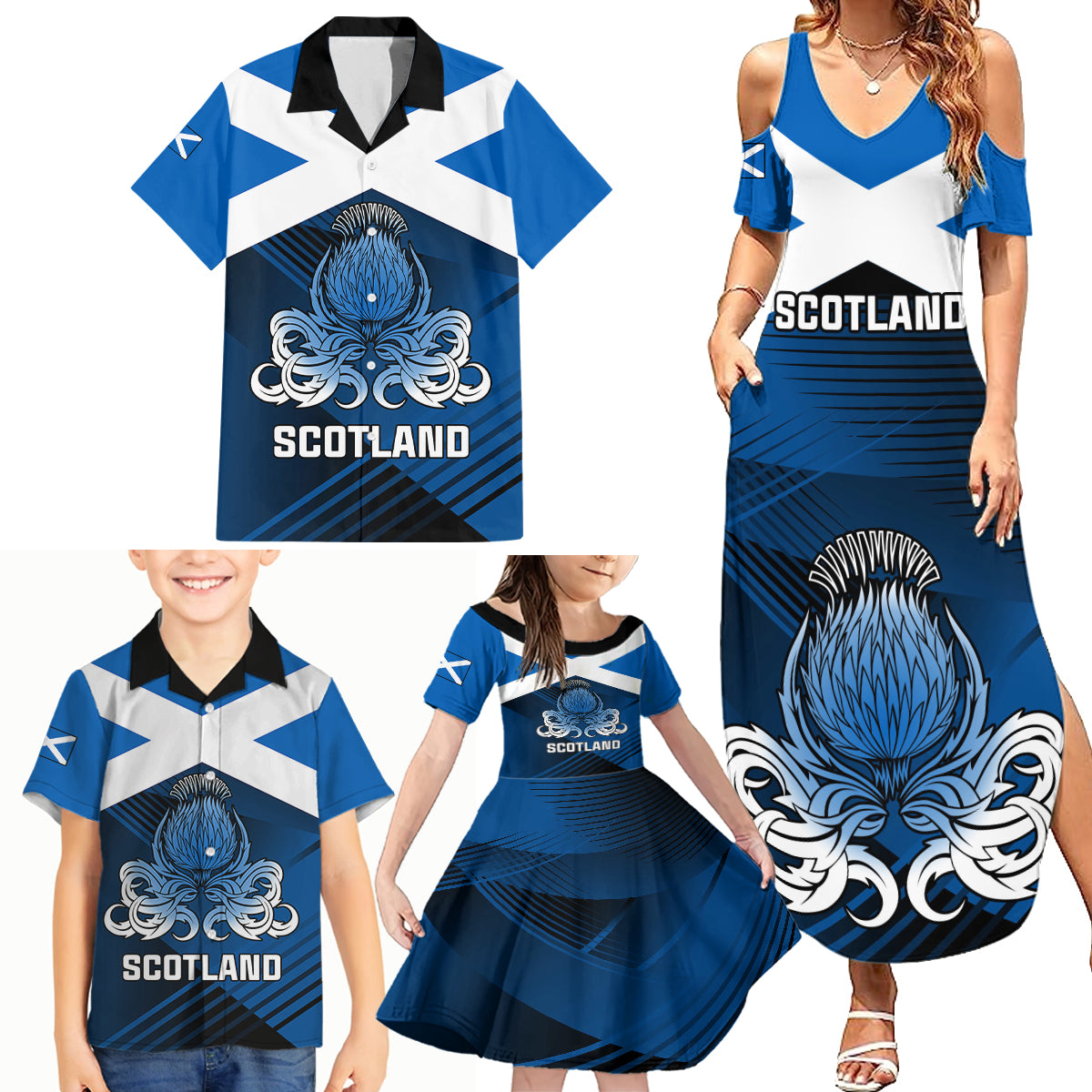 Custom Scotland Rugby Family Matching Summer Maxi Dress and Hawaiian Shirt Thistle Go 2023 World Cup - Wonder Print Shop