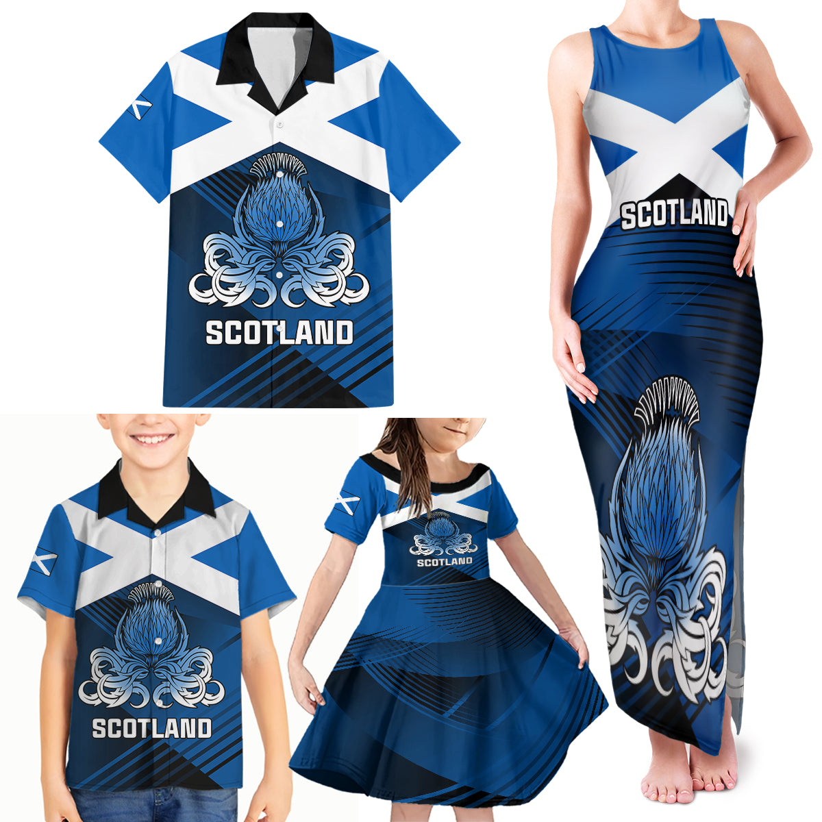 Custom Scotland Rugby Family Matching Tank Maxi Dress and Hawaiian Shirt Thistle Go 2023 World Cup - Wonder Print Shop