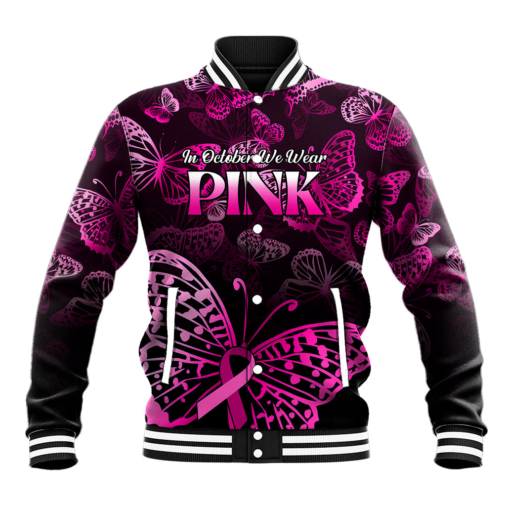 Personalised In October We Wear Pink Baseball Jacket Breast Cancer Awareness - Wonder Print Shop