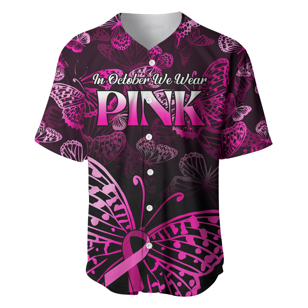 Personalised In October We Wear Pink Baseball Jersey Breast Cancer Awareness - Wonder Print Shop