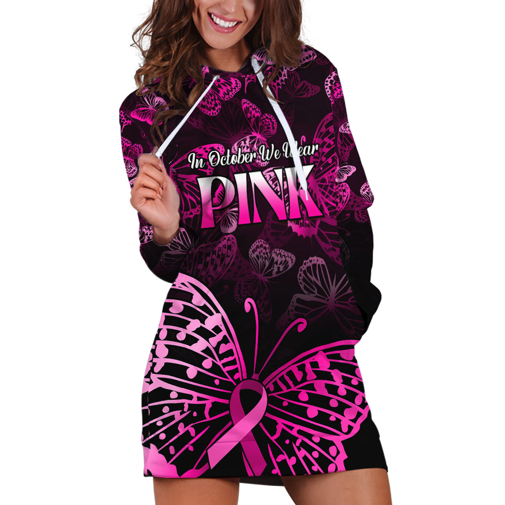 Personalised In October We Wear Pink Hoodie Dress Breast Cancer Awareness - Wonder Print Shop