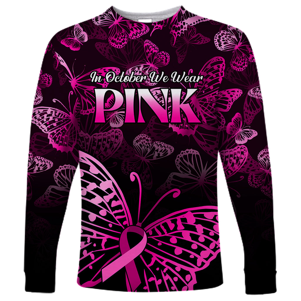 Personalised In October We Wear Pink Long Sleeve Shirt Breast Cancer Awareness - Wonder Print Shop