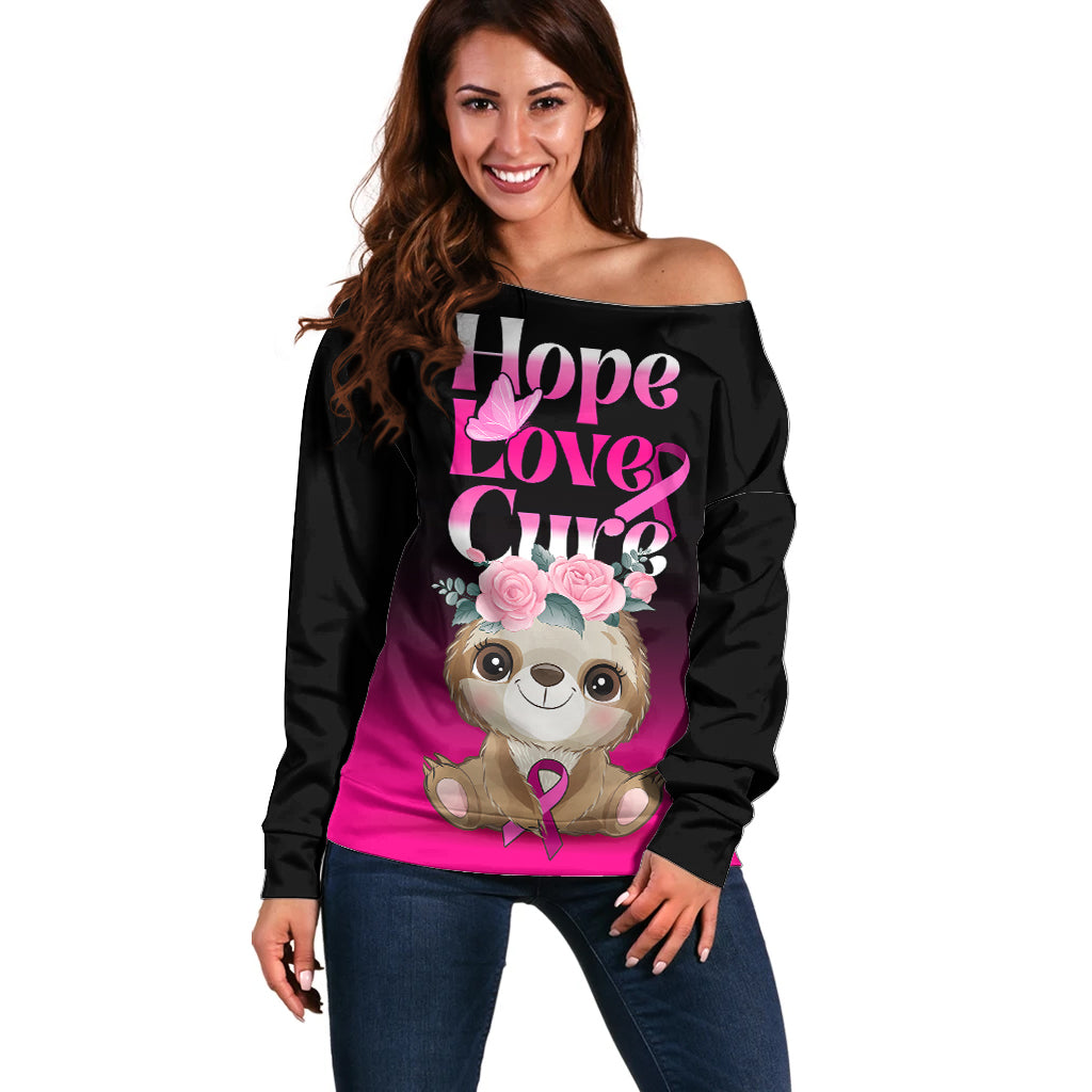 personalised-hope-love-cure-off-shoulder-sweater-sloth-breast-cancer-awareness