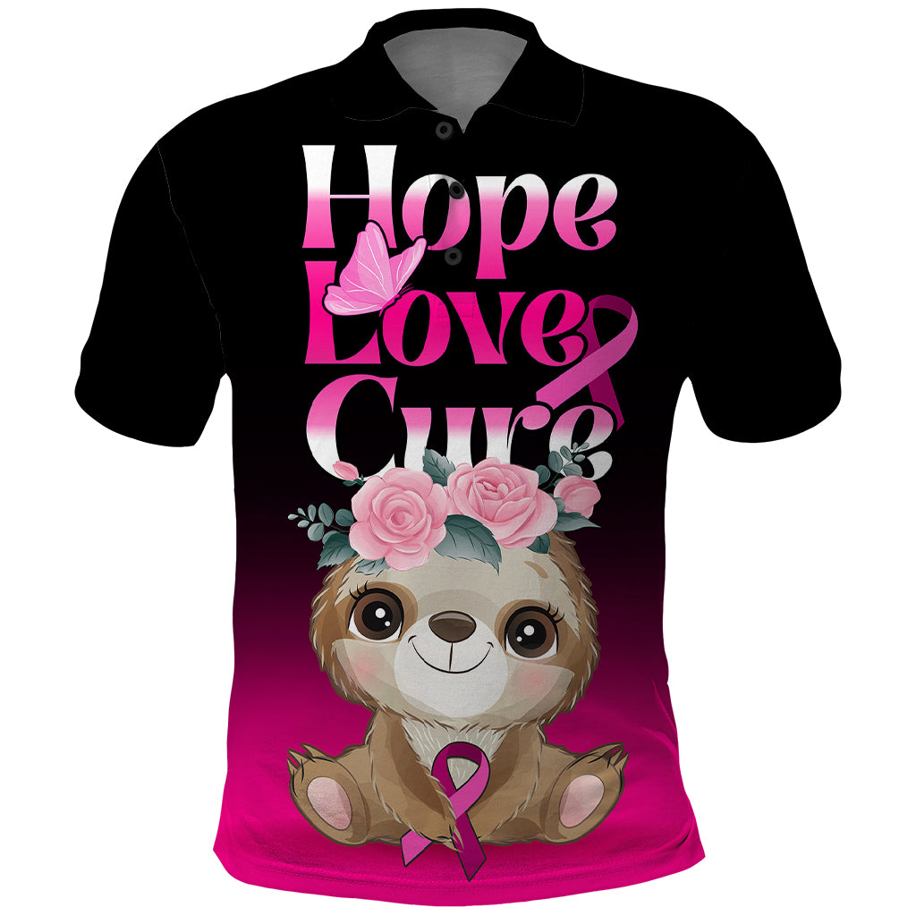 personalised-hope-love-cure-polo-shirt-sloth-breast-cancer-awareness