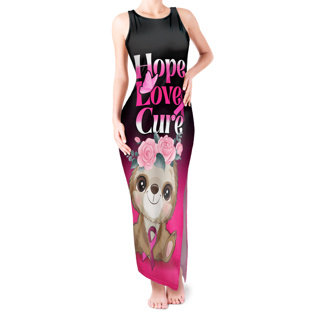 personalised-hope-love-cure-tank-maxi-dress-sloth-breast-cancer-awareness