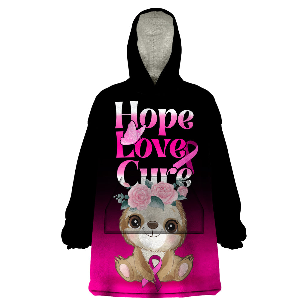 personalised-hope-love-cure-wearable-blanket-hoodie-sloth-breast-cancer-awareness