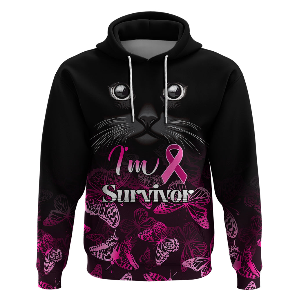 Personalised I Am A Survivor Hoodie Black Cat Breast Cancer Awareness - Wonder Print Shop