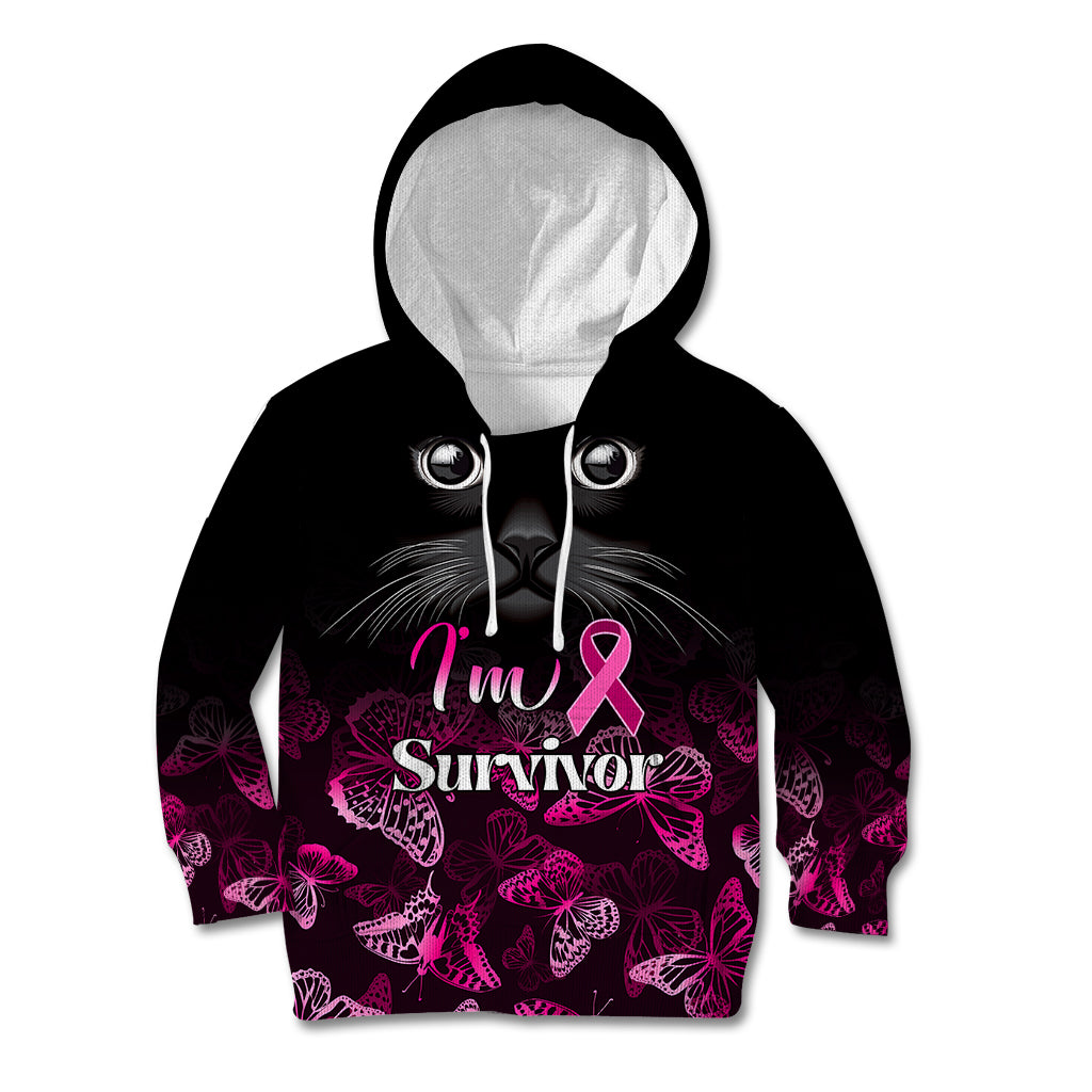 Personalised I Am A Survivor Kid Hoodie Black Cat Breast Cancer Awareness - Wonder Print Shop