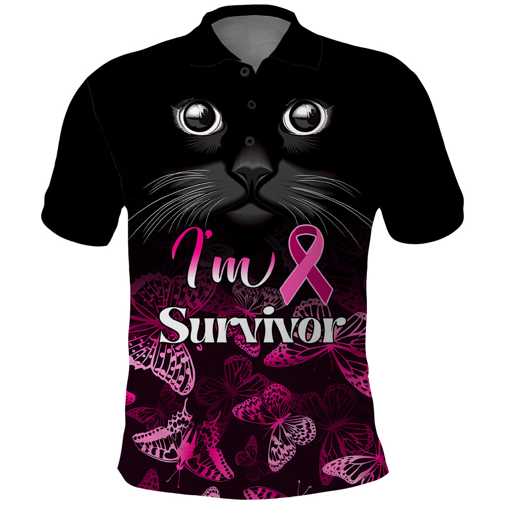 Personalised I Am A Survivor Polo Shirt Black Cat Breast Cancer Awareness - Wonder Print Shop