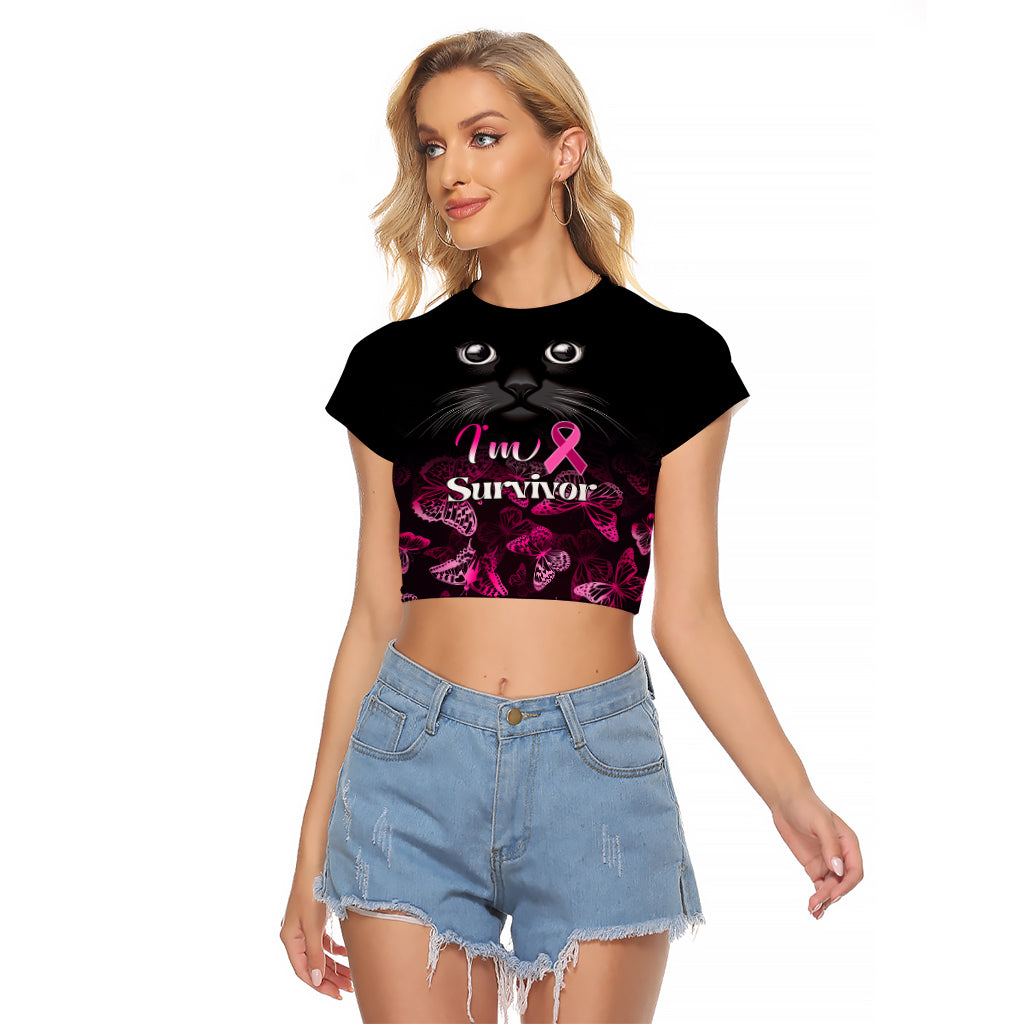 personalised-i-am-a-survivor-raglan-cropped-t-shirt-black-cat-breast-cancer-awareness