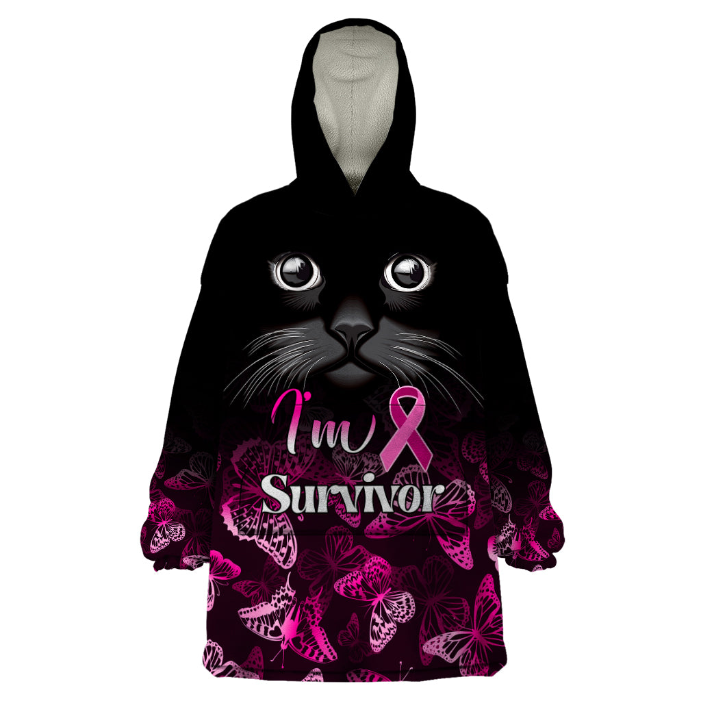 personalised-i-am-a-survivor-wearable-blanket-hoodie-black-cat-breast-cancer-awareness