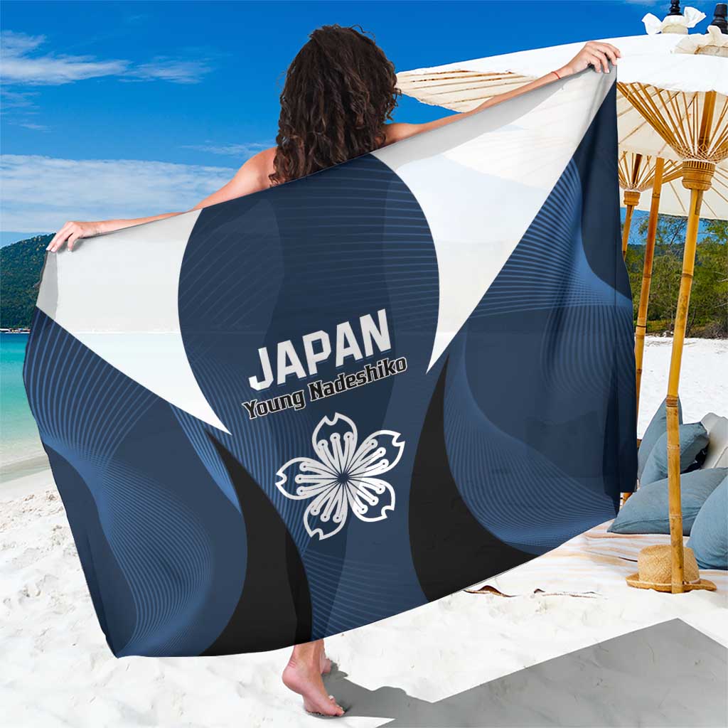 Blue and white Japan football sarong with emblem and “Young Nadeshiko” logo
