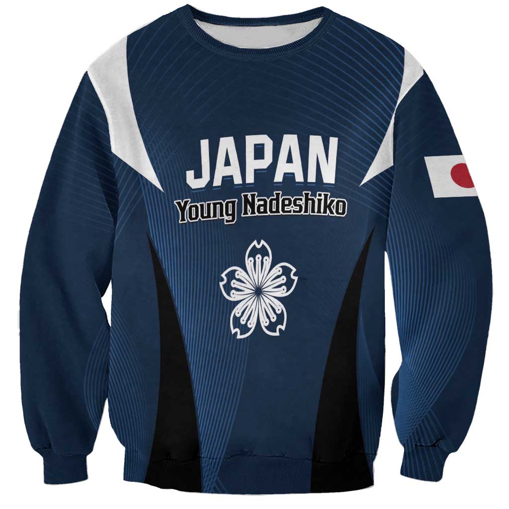 Dark blue football sweatshirt with white diagonal panels, Japan Young Nadeshiko logo