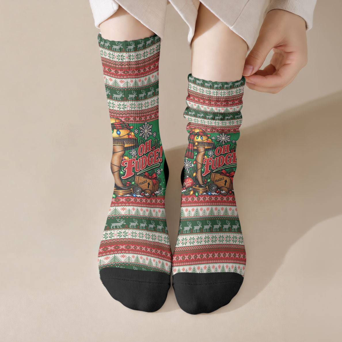 Oh Fudge Christmas Story Crew Socks Funny Leg Lamp