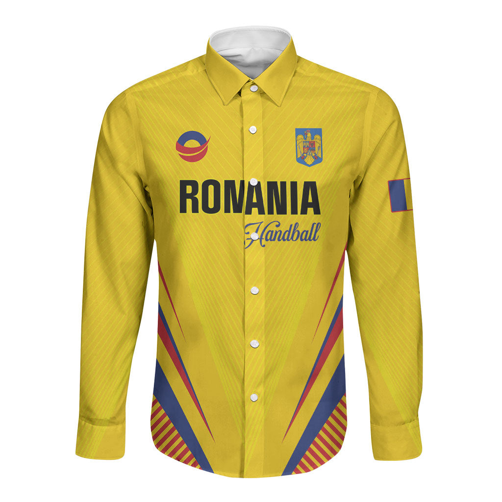 Custom Handball Romania Long Sleeve Button Shirt Go Champions