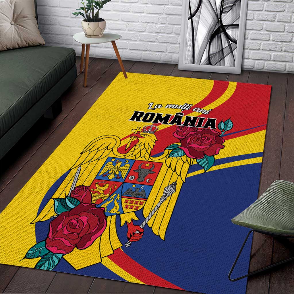 Personalized Romania Independence Day Area Rug Golden Eagle With Roses - Wonder Print Shop