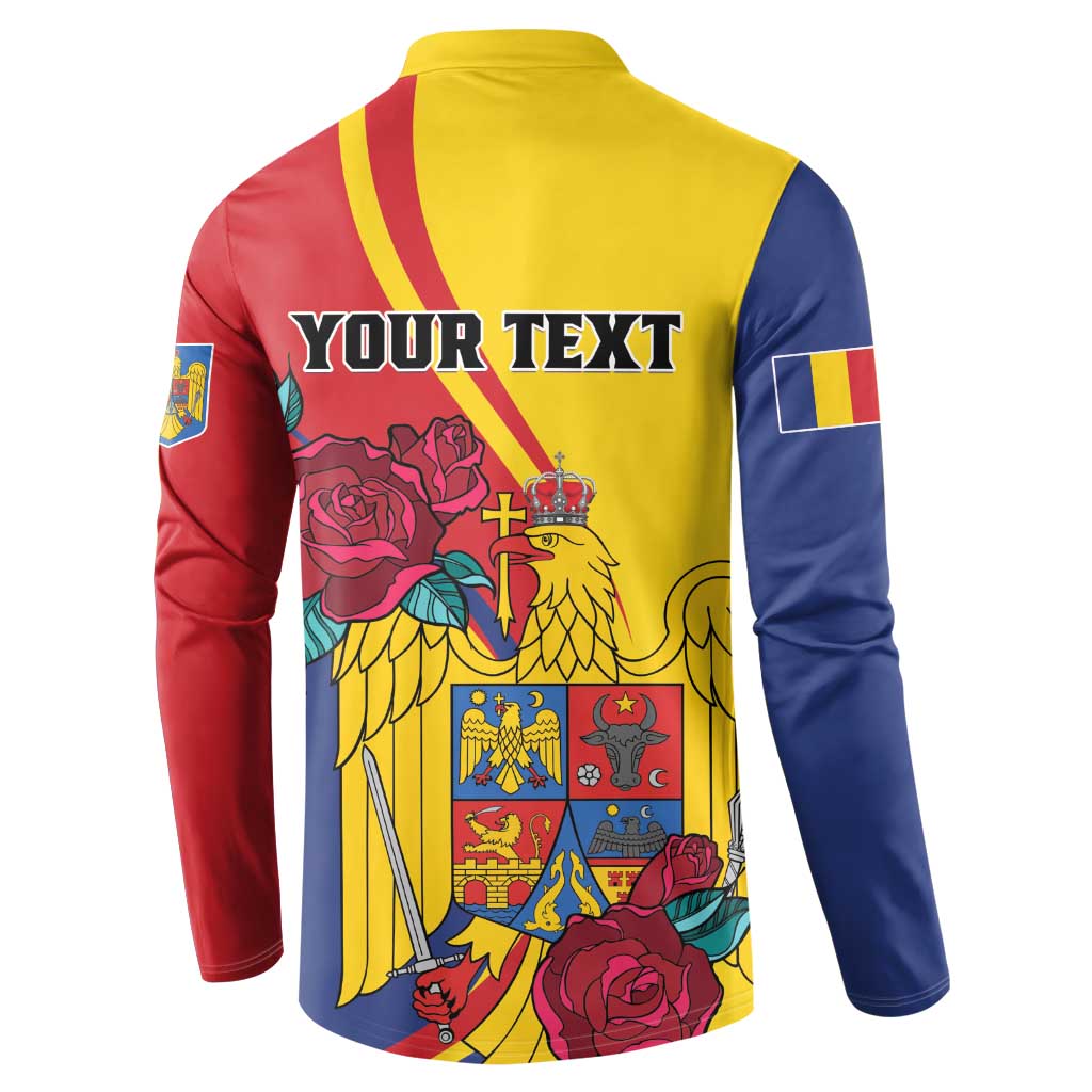 Personalized button sweatshirt back with YOUR TEXT, eagle, roses, shield, flag patches