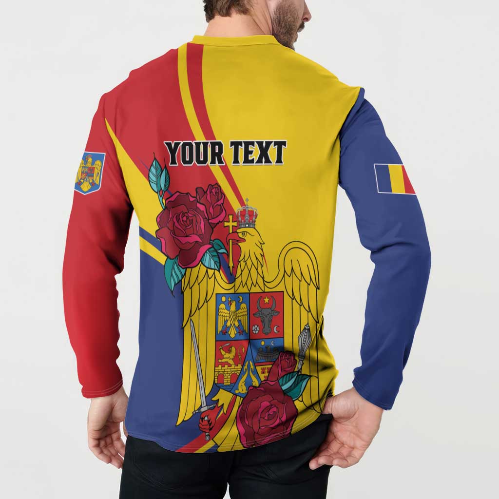 Personalized button sweatshirt back with YOUR TEXT, eagle and roses, flag patches