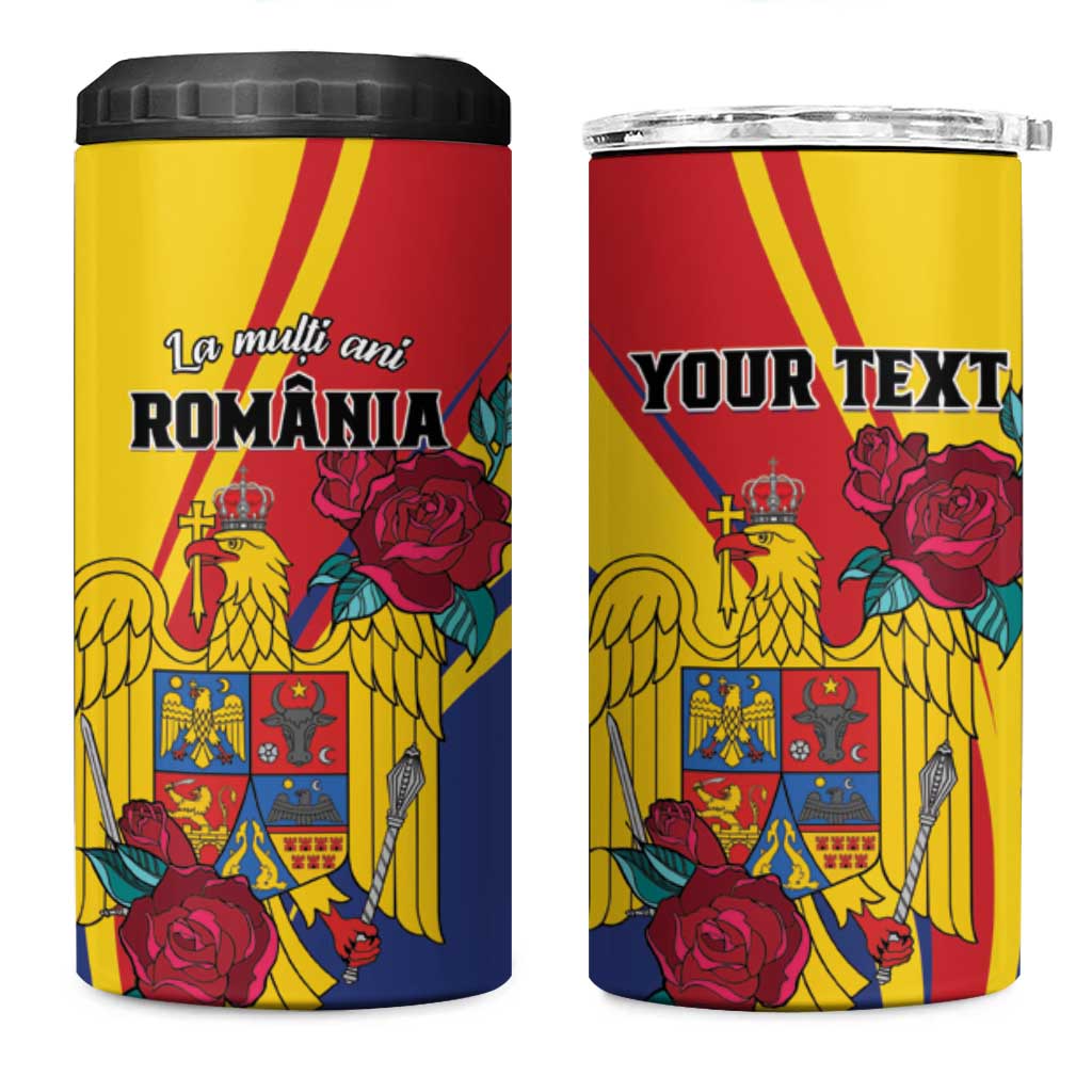 Personalized Romania Independence Day 4 in 1 Can Cooler Tumbler Golden Eagle With Roses - Wonder Print Shop