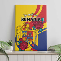 Yellow canvas wall art featuring golden eagle, red roses, and Romania flag colors