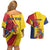 Personalized Romania Independence Day Couples Matching Off Shoulder Short Dress and Hawaiian Shirt Golden Eagle With Roses - Wonder Print Shop