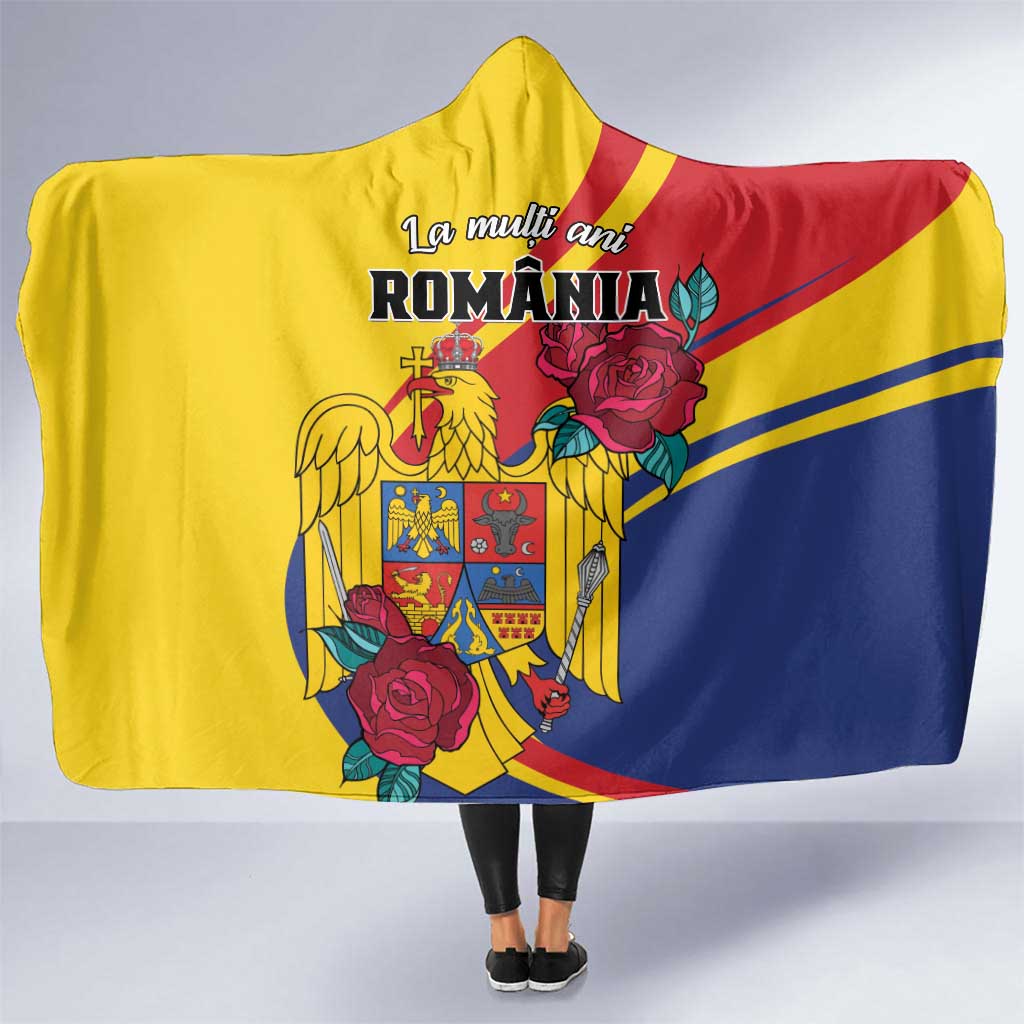 Personalized Romania Independence Day Hooded Blanket Golden Eagle With Roses