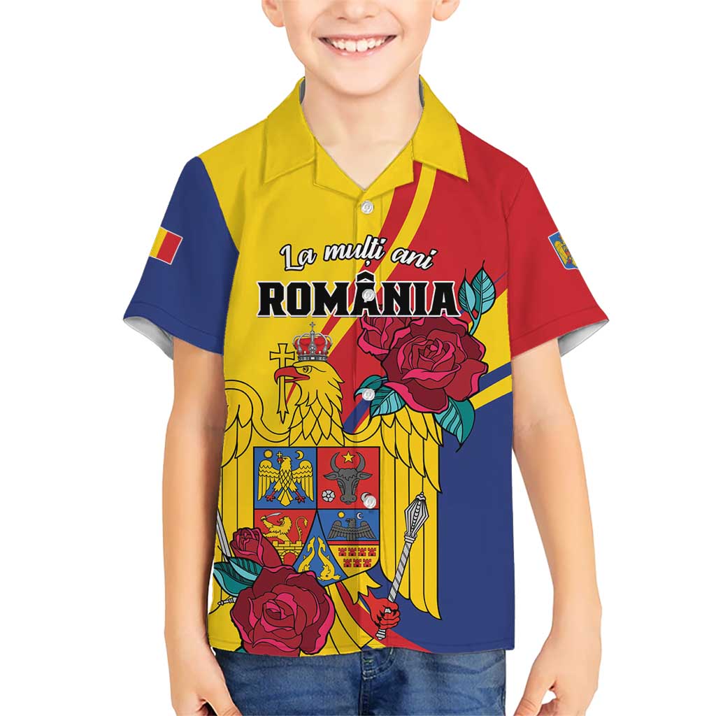 Personalized Romania Independence Day Kid Hawaiian Shirt Golden Eagle With Roses - Wonder Print Shop