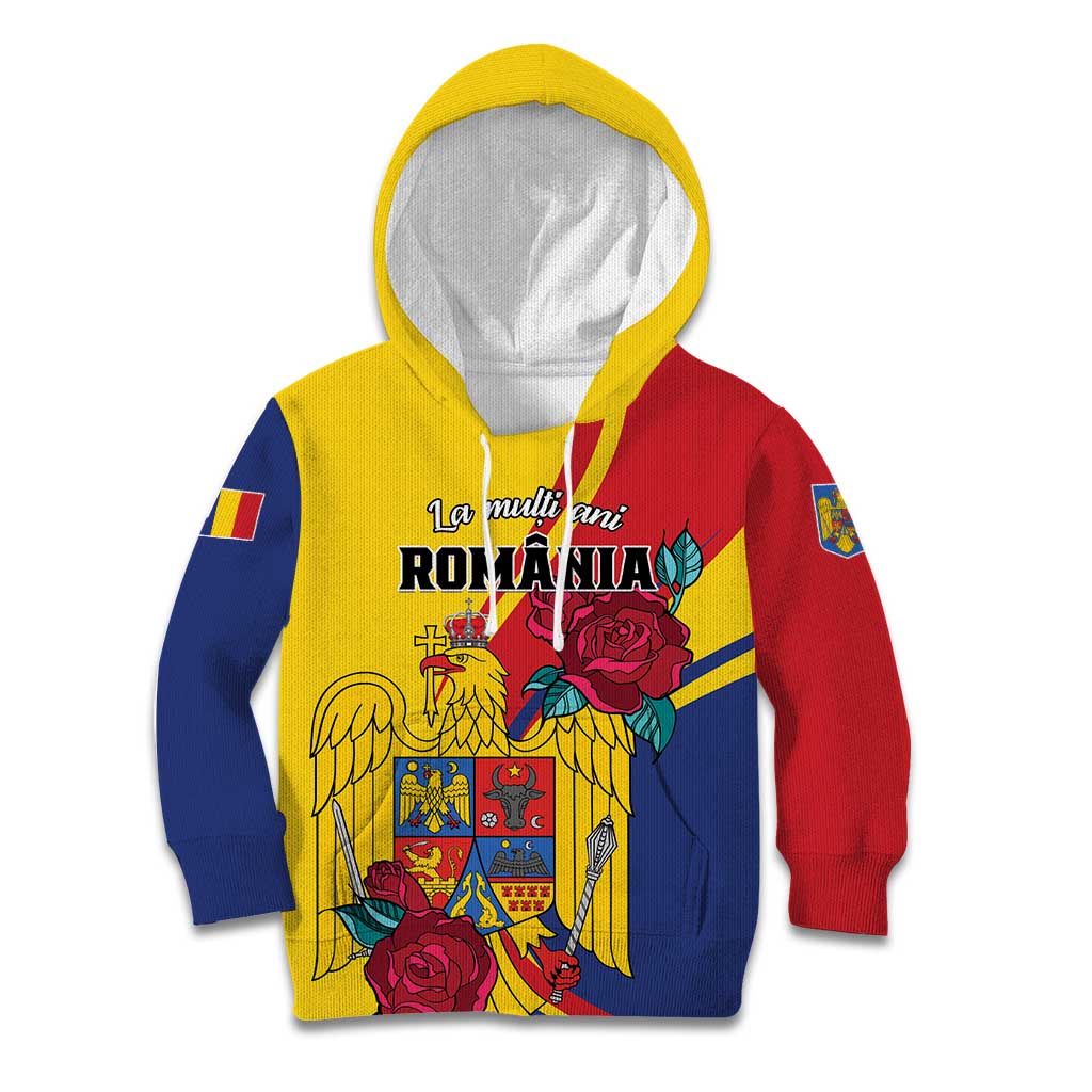 Personalized Romania Independence Day Kid Hoodie Golden Eagle With Roses - Wonder Print Shop