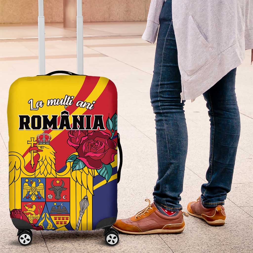 Personalized Romania Independence Day Luggage Cover Golden Eagle With Roses - Wonder Print Shop