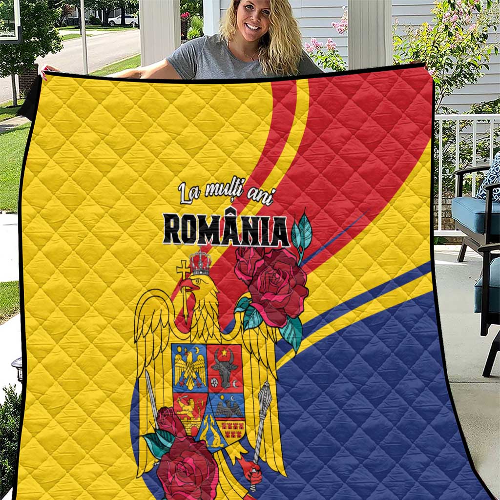 Personalized Romania Independence Day Quilt Golden Eagle With Roses - Wonder Print Shop