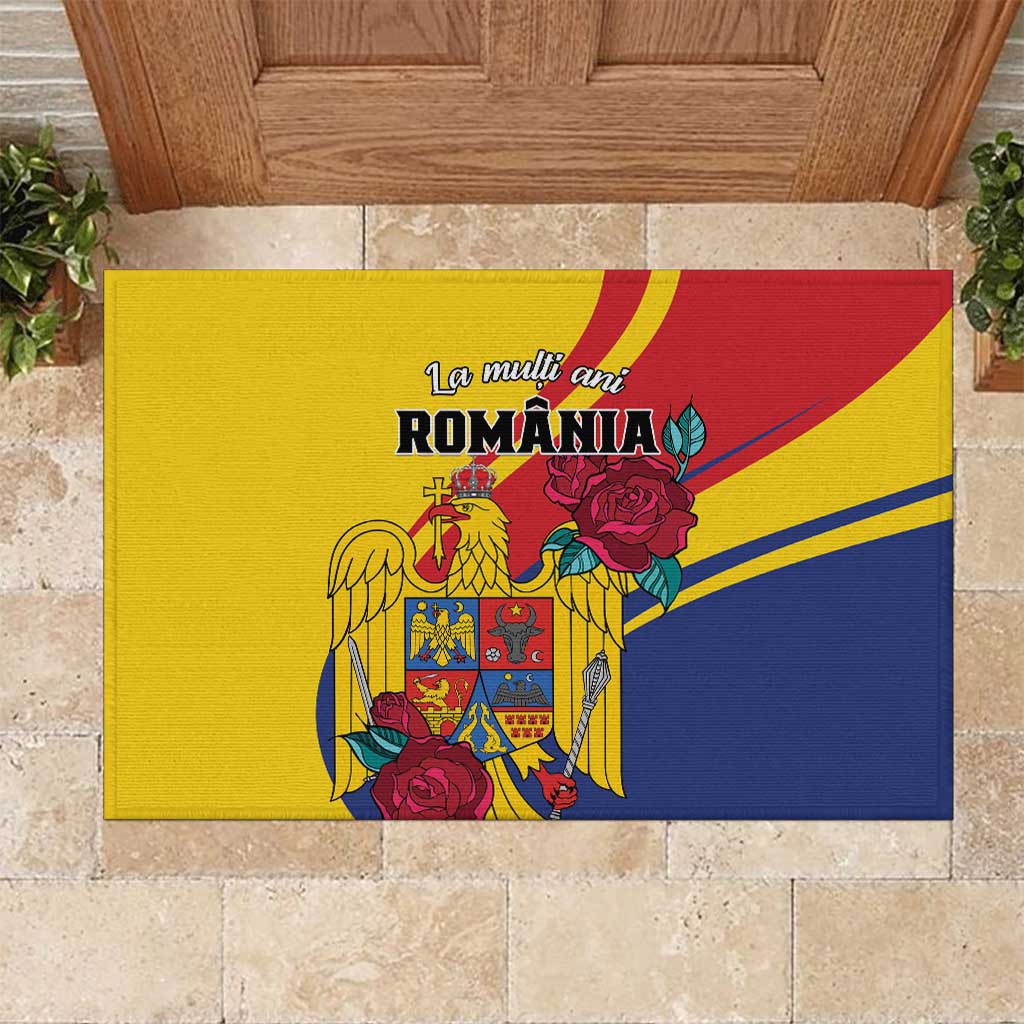 Personalized Romania Independence Day Rubber Doormat Golden Eagle With Roses - Wonder Print Shop