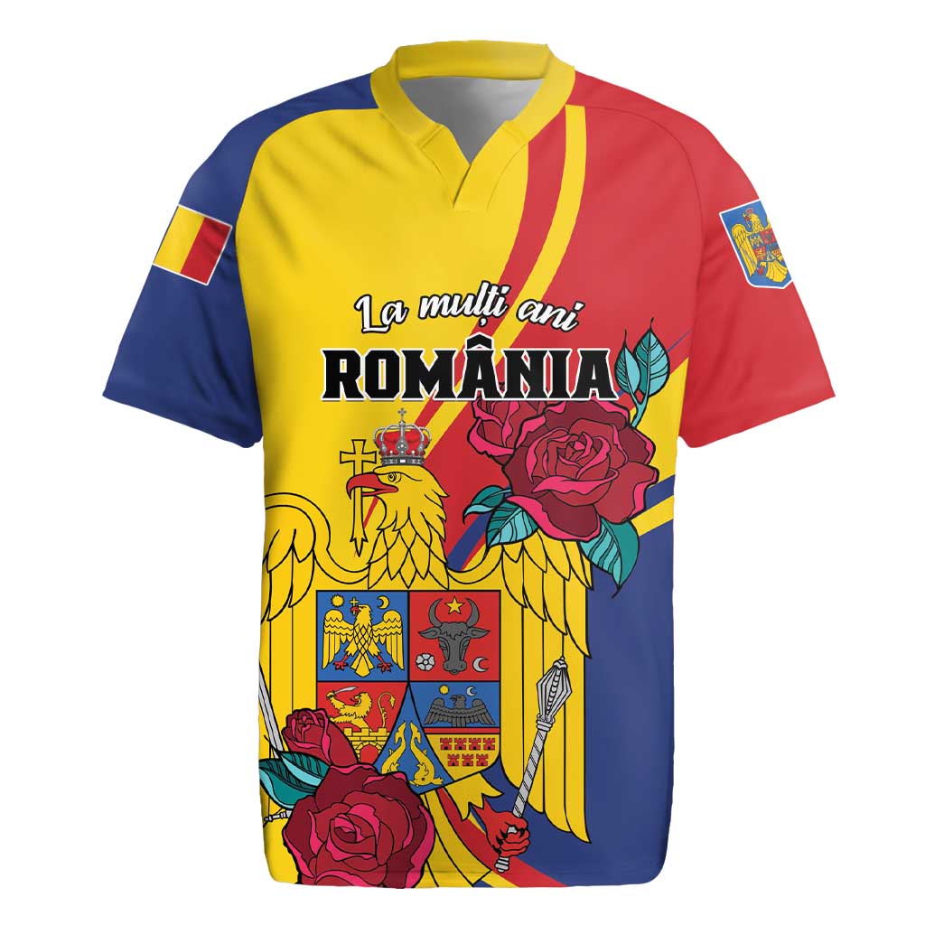 Personalized Romania Independence Day Rugby Jersey Golden Eagle With Roses - Wonder Print Shop