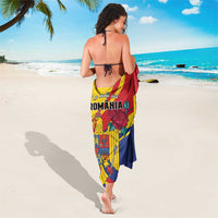 Multicolor Romania flag sarong with eagle and roses, tied wrap showing back panel