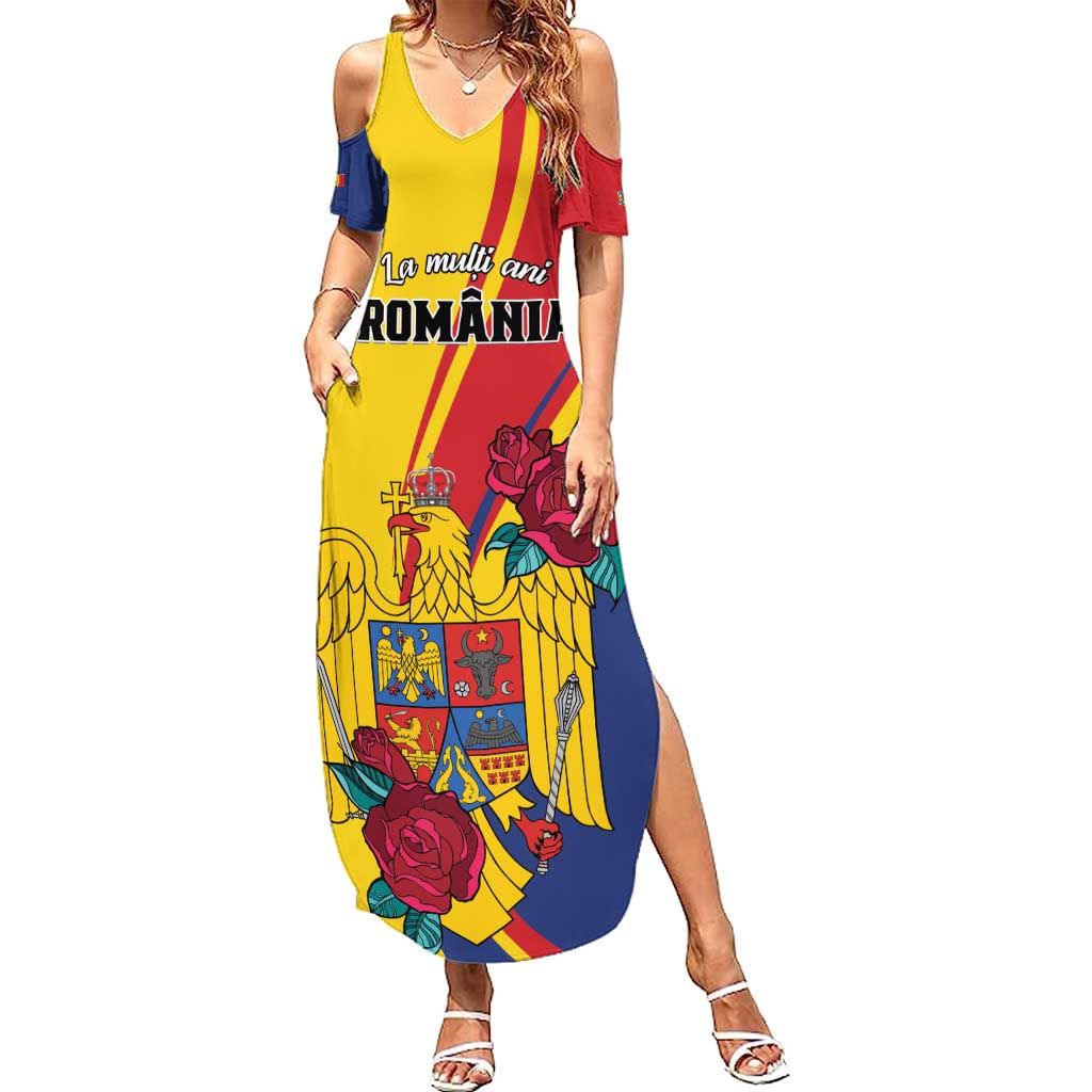 Personalized Romania Independence Day Summer Maxi Dress Golden Eagle With Roses - Wonder Print Shop