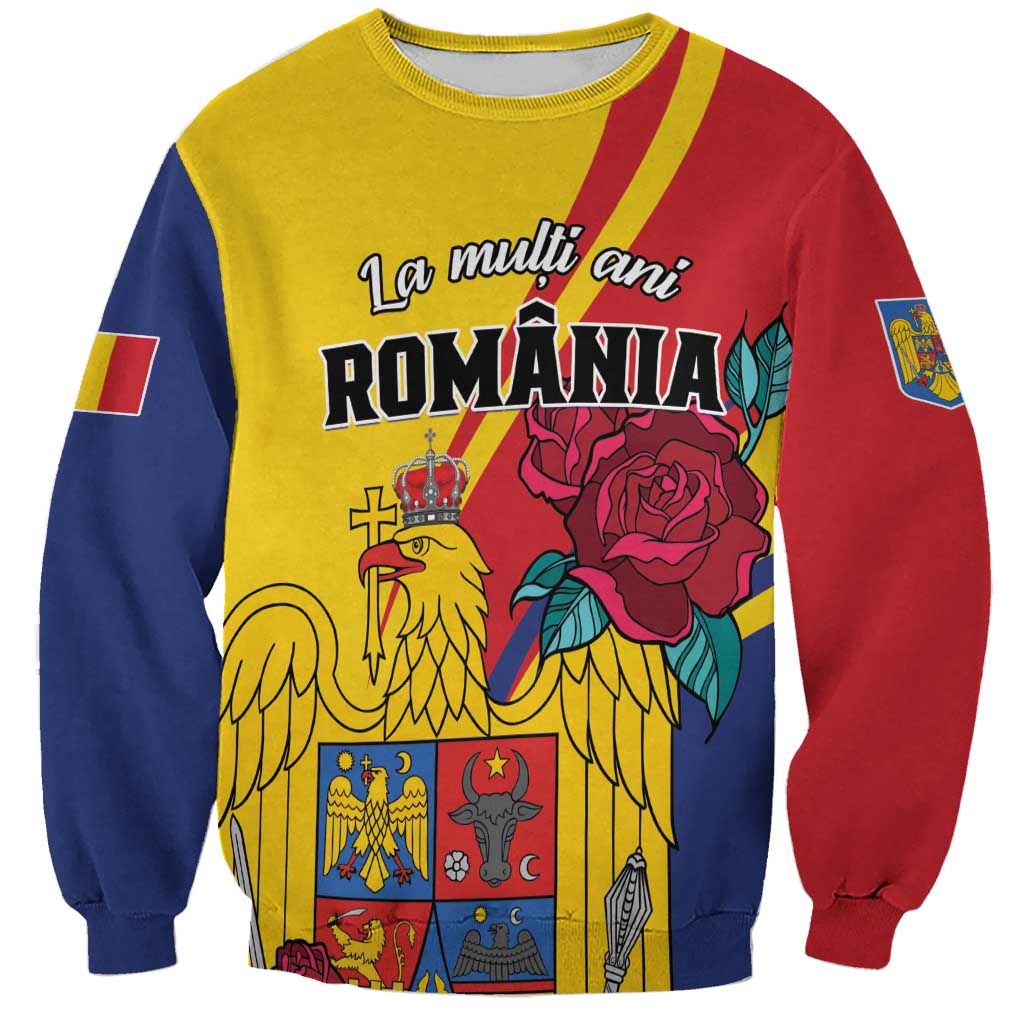 Personalized Romania Independence Day Sweatshirt Golden Eagle With Roses - Wonder Print Shop