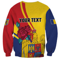 Unisex tricolor sweatshirt with 'YOUR TEXT' back print, eagle and rose bouquet graphic