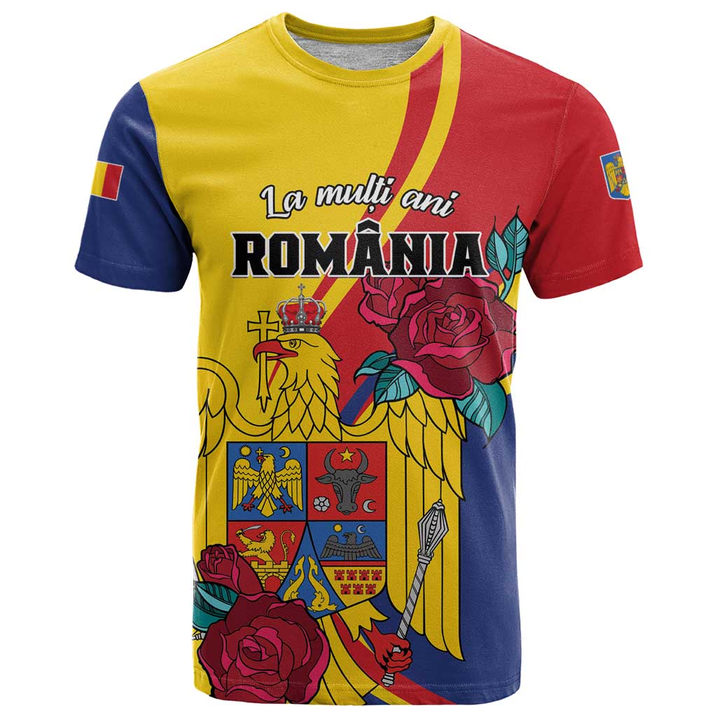 Personalized Romania Independence Day T Shirt Golden Eagle With Roses - Wonder Print Shop