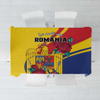 Yellow blue red Romania independence tablecloth with eagle and rose graphic