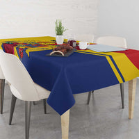 Square Romania independence tablecloth with eagle and roses motif, blue and yellow
