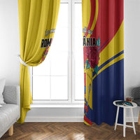 Romania window curtain pair with yellow, red, and blue eagle-and-rose artwork