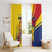 Romania window curtain pair with eagle and roses design in yellow, red, and blue