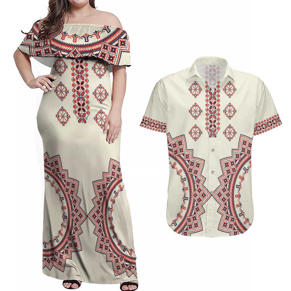 Romanian Traditional Pattern Couples Matching Off Shoulder Maxi Dress and Hawaiian Shirt Unique - Wonder Print Shop