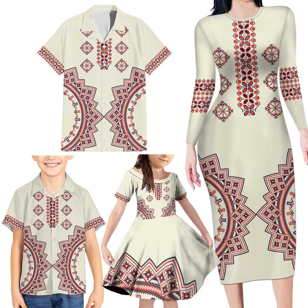 Romanian Traditional Pattern Family Matching Long Sleeve Bodycon Dress and Hawaiian Shirt Unique - Wonder Print Shop