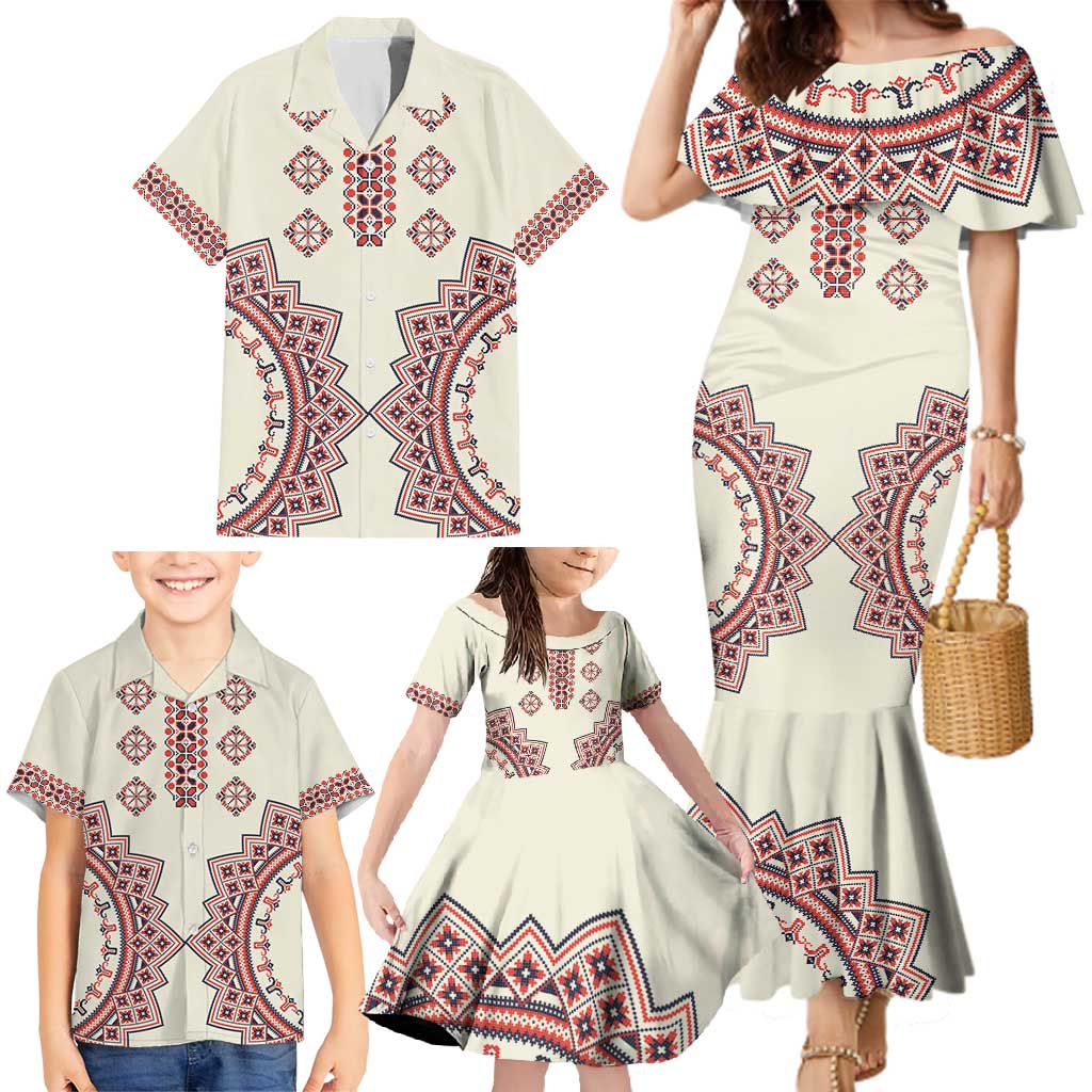 Romanian Traditional Pattern Family Matching Mermaid Dress and Hawaiian Shirt Unique - Wonder Print Shop