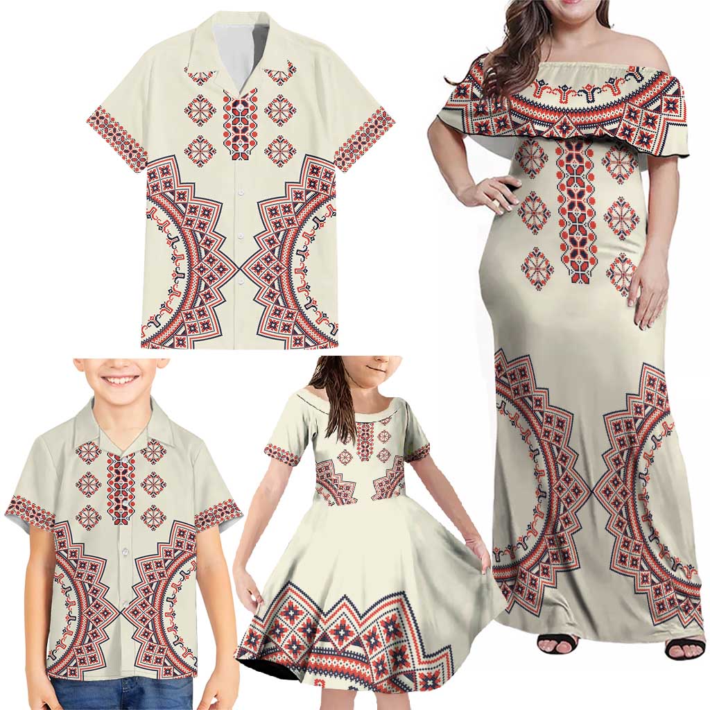 Romanian Traditional Pattern Family Matching Off Shoulder Maxi Dress and Hawaiian Shirt Unique - Wonder Print Shop