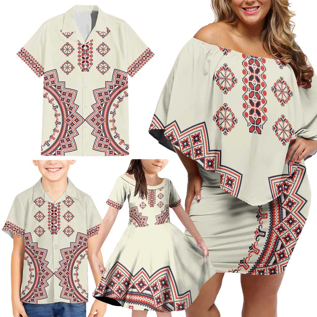 Romanian Traditional Pattern Family Matching Off Shoulder Short Dress and Hawaiian Shirt Unique - Wonder Print Shop