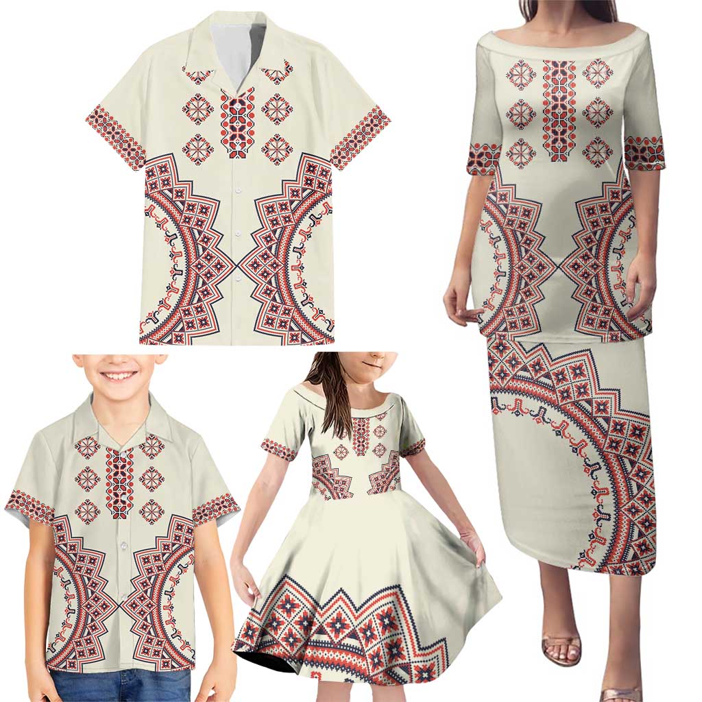 Romanian Traditional Pattern Family Matching Puletasi and Hawaiian Shirt Unique - Wonder Print Shop