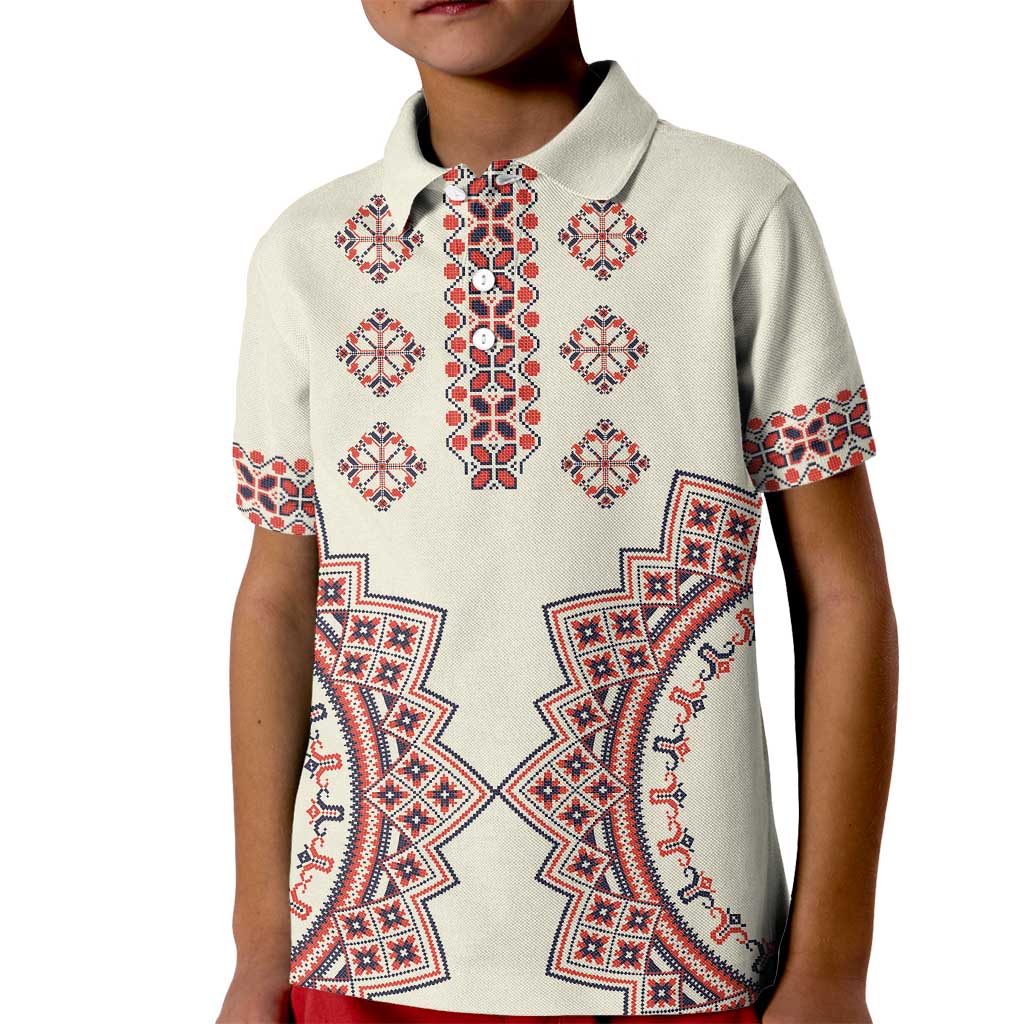 Romanian Traditional Pattern Kid Polo Shirt Unique - Wonder Print Shop