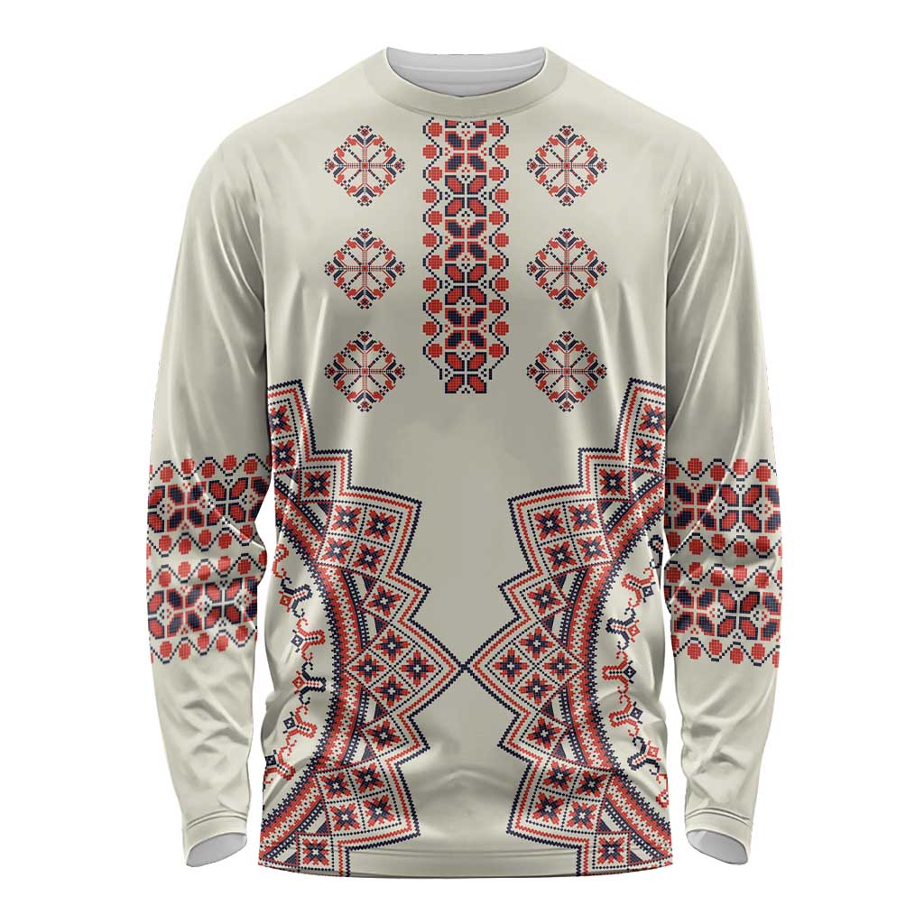 Romanian Traditional Pattern Long Sleeve Shirt Unique - Wonder Print Shop