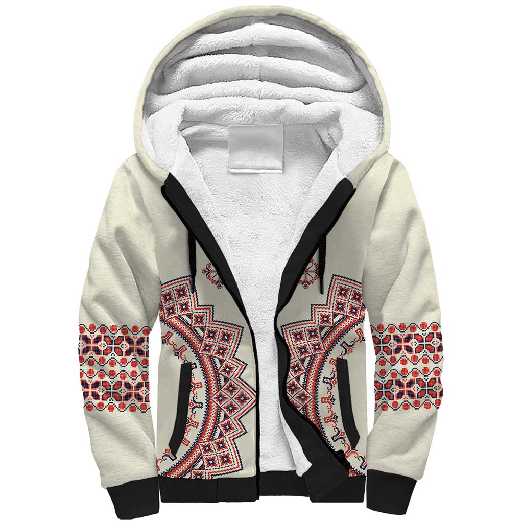 Romanian Traditional Pattern Sherpa Hoodie Unique - Wonder Print Shop